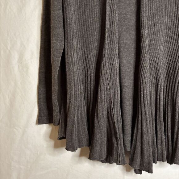Debbie Morgan Long Sleeve Ribbed Front Flared Open Cardigan Sweater Brown Large - Picture 4 of 16